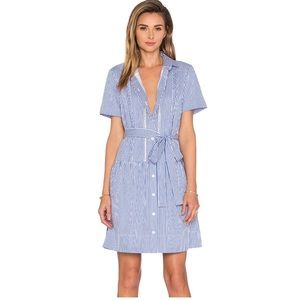 Kate Spade Pinstripe Pleated Shirt Dress White Blue